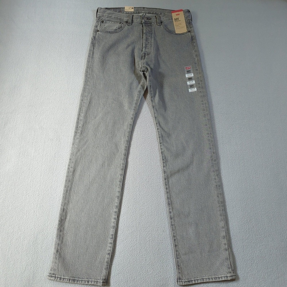Levis 501 Original Stretch Mens Grey Straight Leg Button Fly Jeans 32x34 NWT - Picture 2 of 11